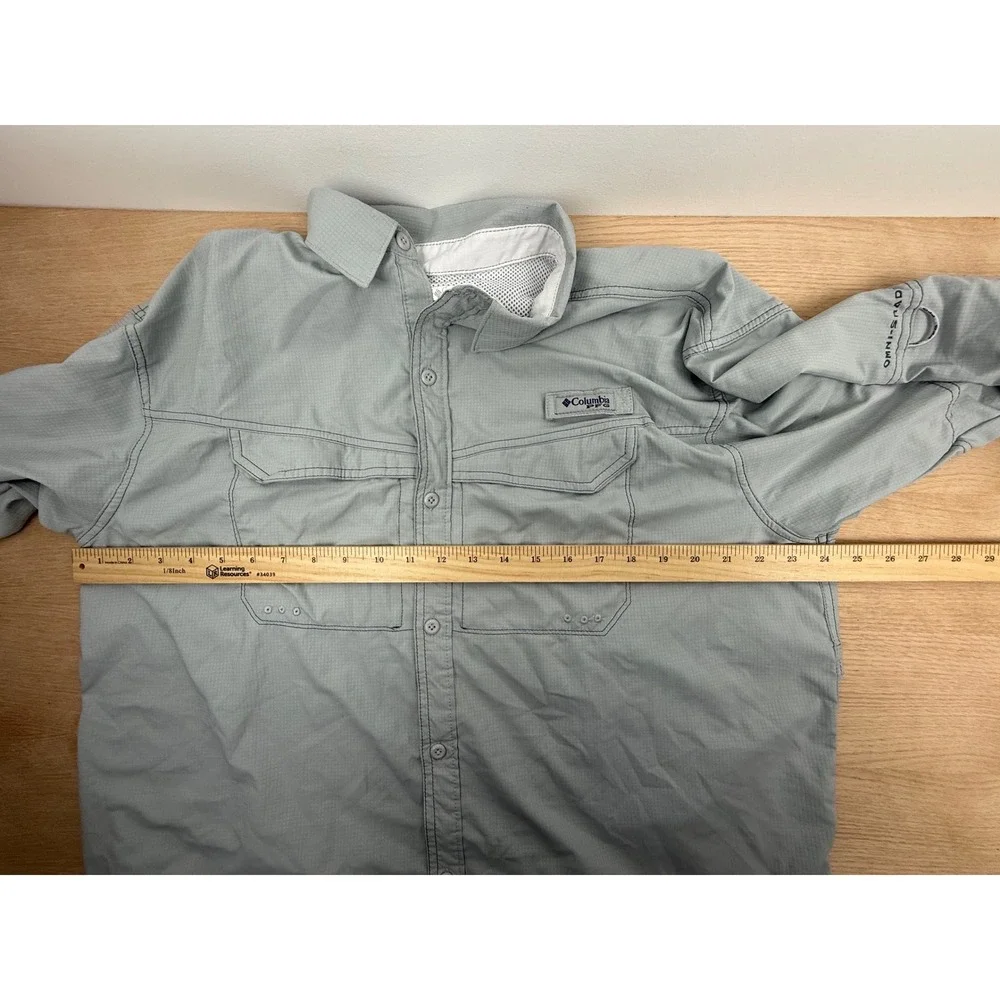 Columbia PFG Fishing Shirt Mens XL Gray Omni Shade Long Sleeve‎ Performance UPF